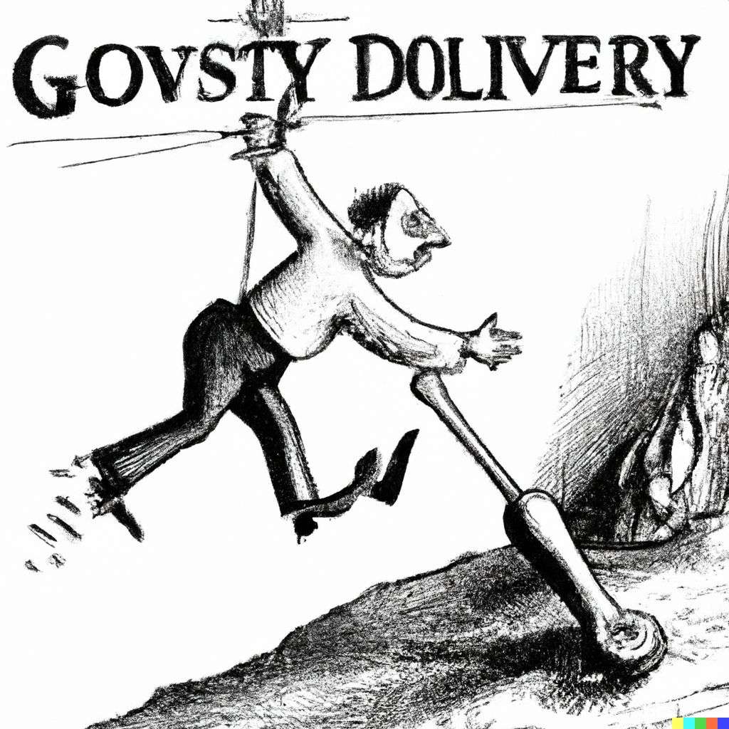 the discovery of gravity, pen and ink caricature